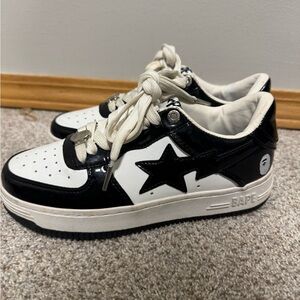 BAPE Sta Black White Patent Leather Sneakers